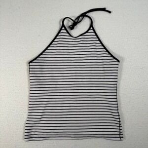 GAP Striped‎ Halter Top Black White Tie Neck Sleeveless Stretch Knit Small